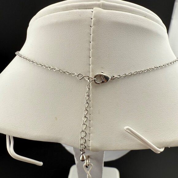 Silver-Tone Necklace With Multicolor Geometric Pendant Adjustable Chain Unique D - Picture 3 of 4